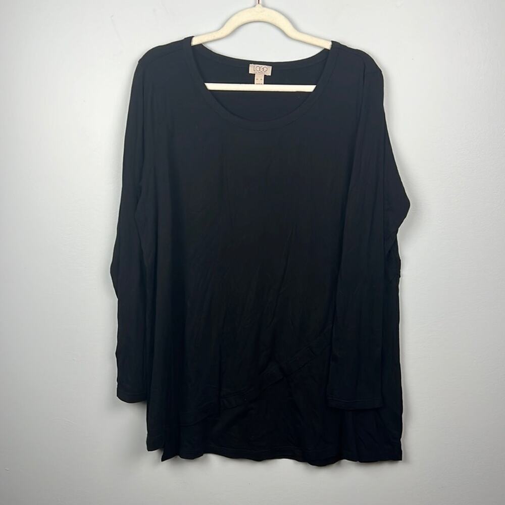 LOGO Lori Goldstein Ella XL long sleeve black asymmetrical tunic top
